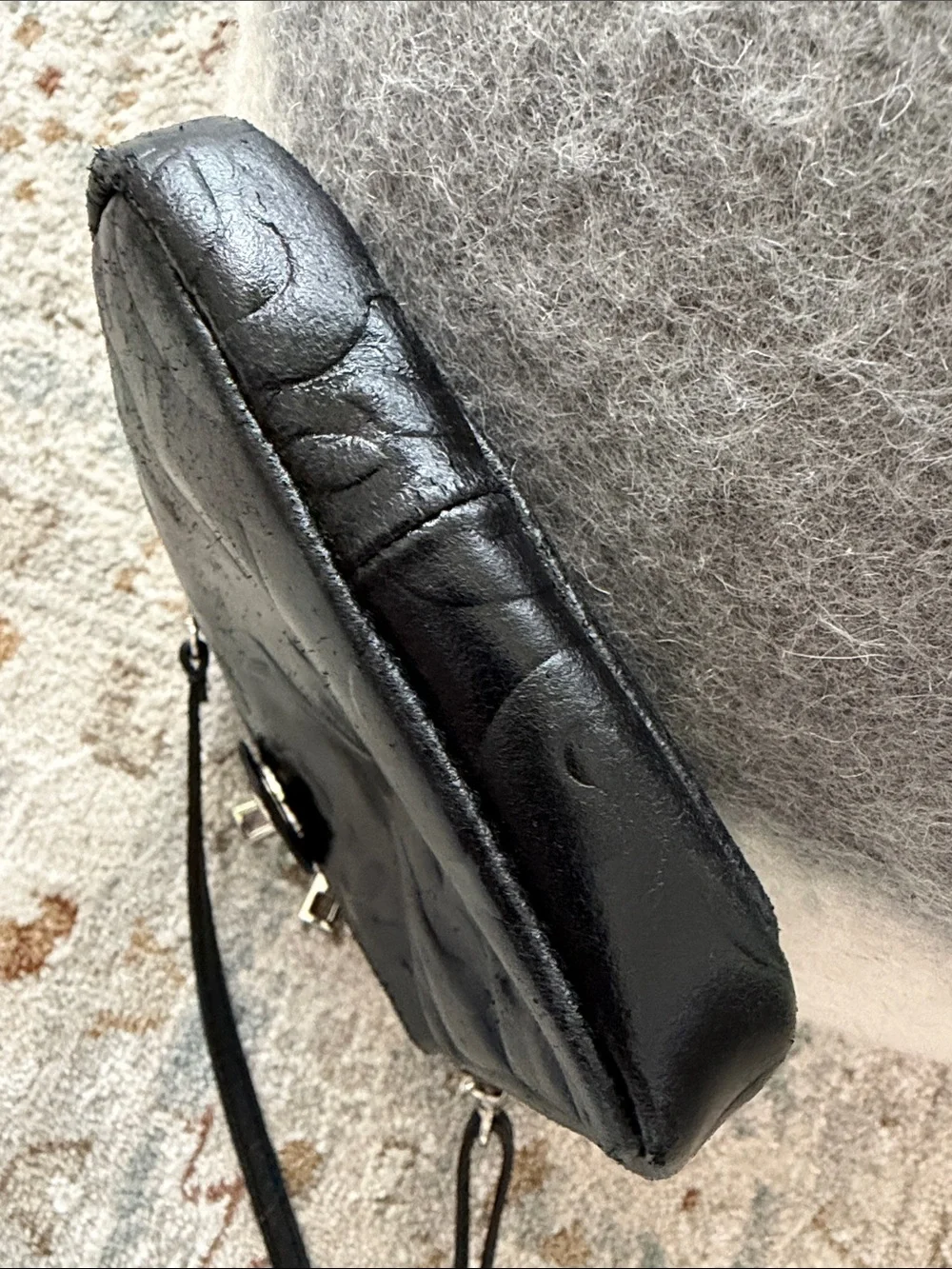 LEATHER Black Embossed Floral Crossbody Phone Bag with Adjustable Strap